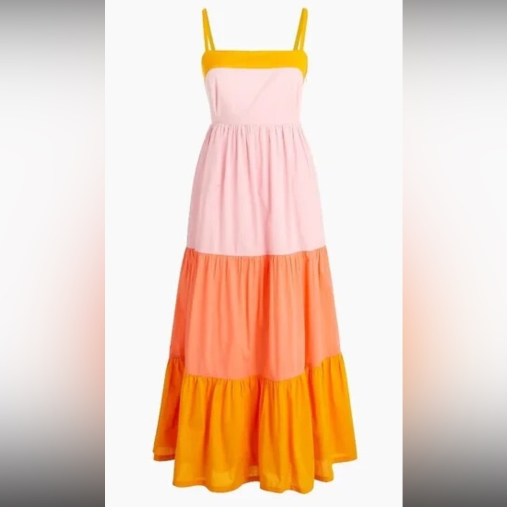 JCREW Factory Pink Colorblock Tiered Midi Dress 00P